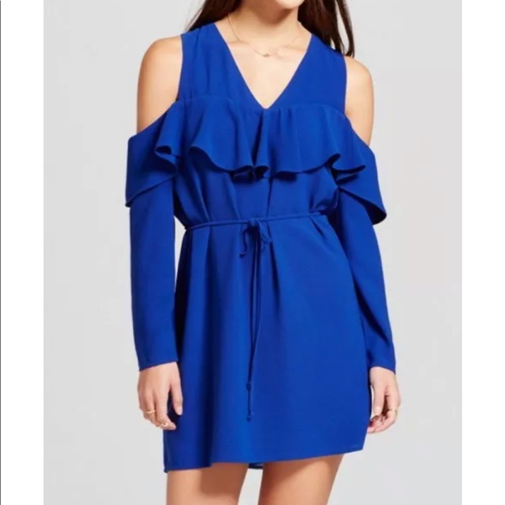 Le Kate Size Medium Blue Ruffle Long Sleeve Dress